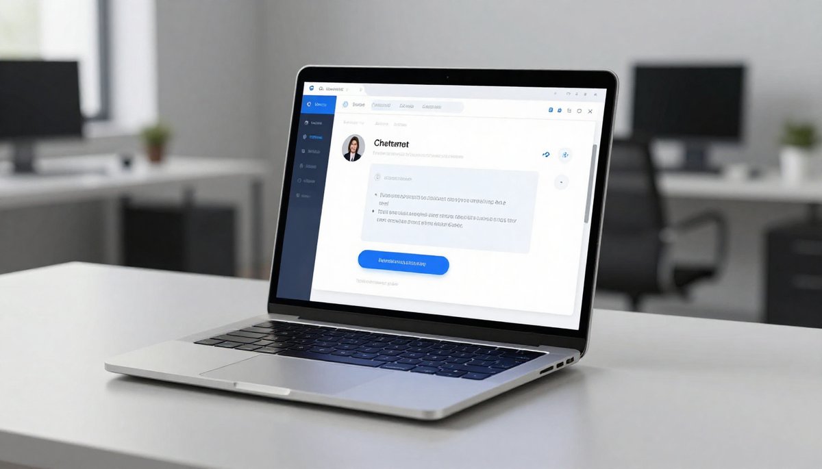 AI Chatbot 2026: หน้าจอแชทบอท AI สุดล้ำบนแล็ปท็อป ตอบคำถามลูกค้าอย่างมืออาชีพ