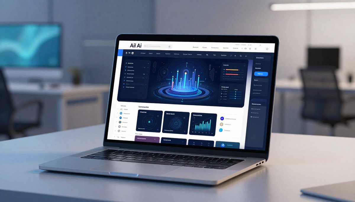 AI website builder สุดล้ำ: หน้าจอแล็ปท็อปแสดงระบบอัตโนมัติเว็บยุคใหม่