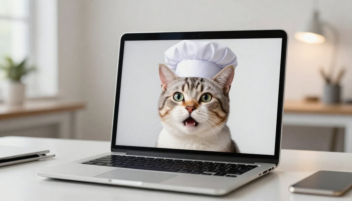 AI สร้างภาพสุดฮา: แมวเชฟ AI ในแล็ปท็อปทันสมัย ทำคอนเทนต์โซเชียลปัง!