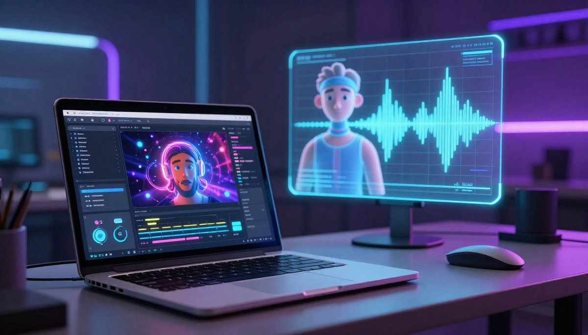 AI สร้างวิดีโอ 2026: สตูดิโอสร้างสรรค์แห่งอนาคต หน้าจอแล็ปท็อปแสดงผลลัพธ์