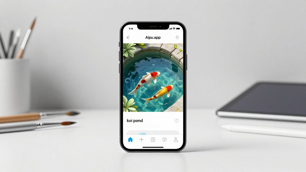 Aipu.app: สร้างรูปภาพสวยๆ ด้วย AI Z Image ฟรี แสดงภาพบ่อปลาคาร์ปสดใสบนมือถือ
