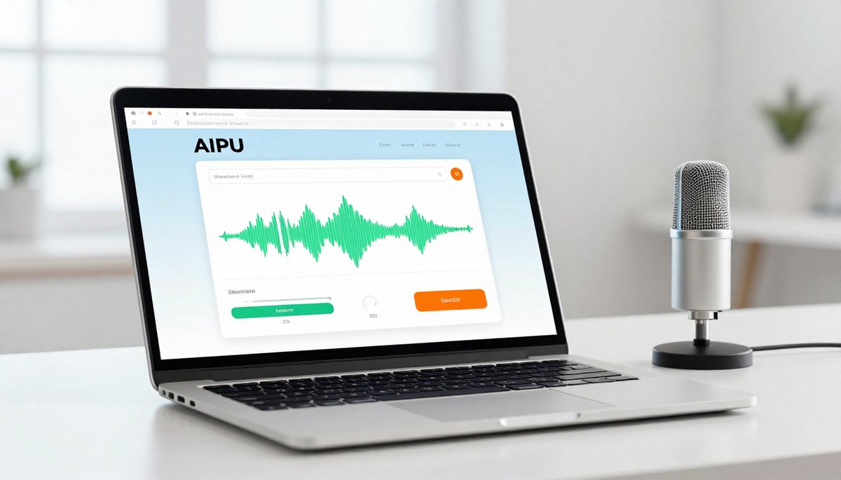 AIPU เว็บสร้างเสียงจากข้อความด้วย AI ฟรี แสดงผลบนแล็ปท็อป พร้อม waveform