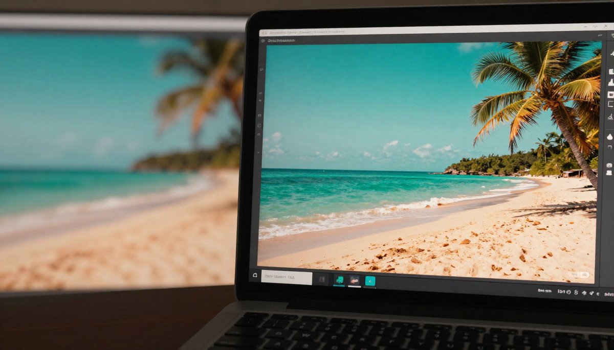 Crisp Upscale: ปรับรูป 4K คมชัดด้วย AI แสดงภาพหาดทรายก่อนและหลัง