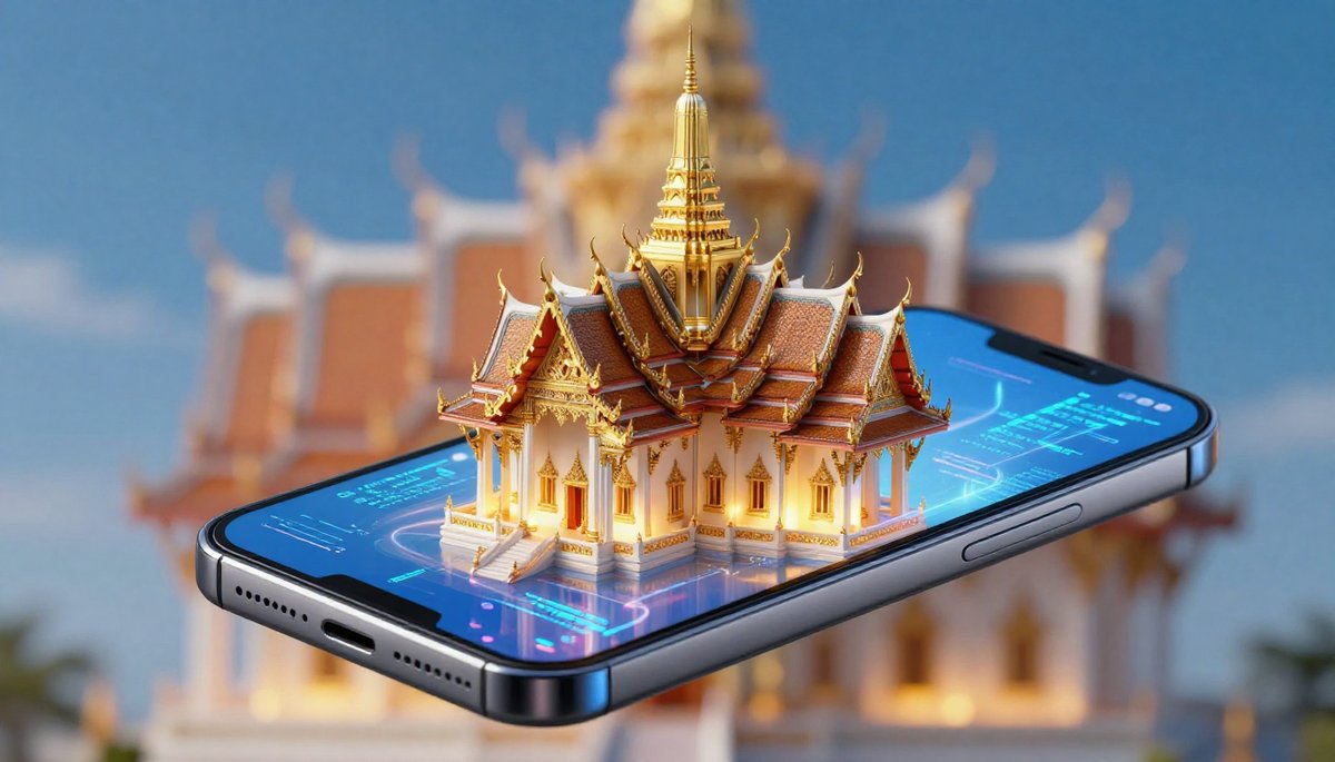 สร้างรูป AI ภาษาไทยสุดล้ำ Z-Image | Aipu.App: มือถือกับวัดไทยลอยฟ้าในแสงทอง.