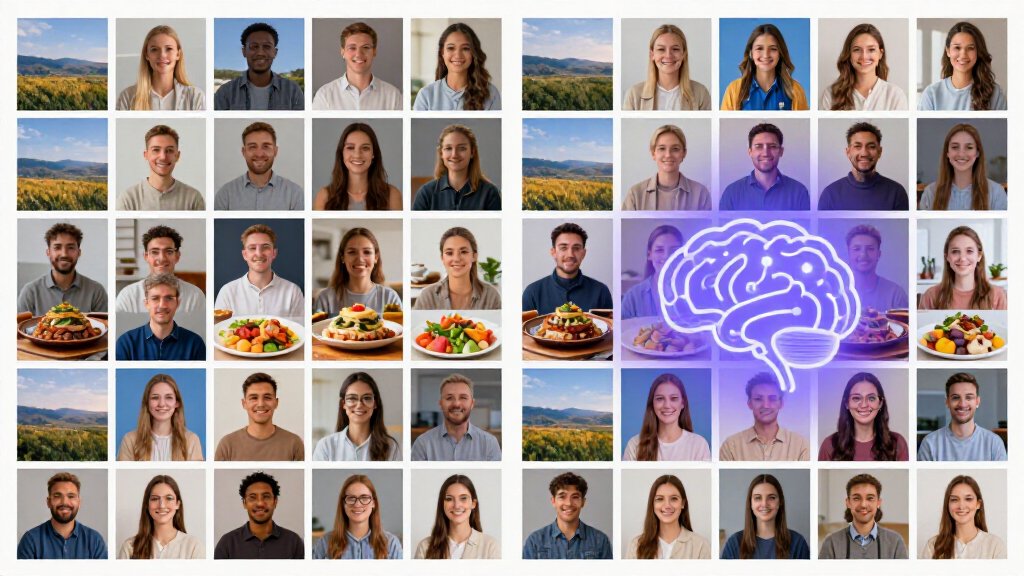 รวมรูปหลายช่องสวยด้วย AI ฟรี Aipu.app: ภาพ Before/After แสดงผลลัพธ์การจัดเรียงภาพ
